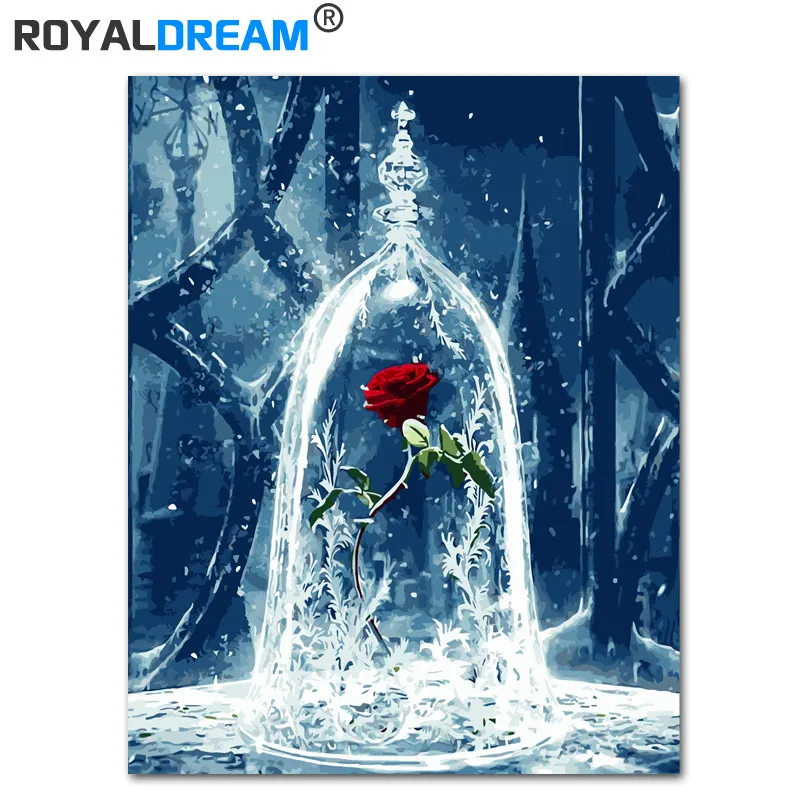 

ROYALDREAM Rose Flowers DIY Painting By Numbers Kits Coloring Paint By Numbers Modern Wall Art Picture Gift