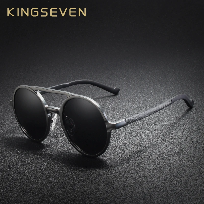 KINGSEVEN, алюминиевые мужские круглые солнцезащитные очки, поляризационные, мужские, в стиле панк, винтажные очки, аксессуары, солнцезащитные очки, для вождения, Ретро стиль, солнцезащитные очки
