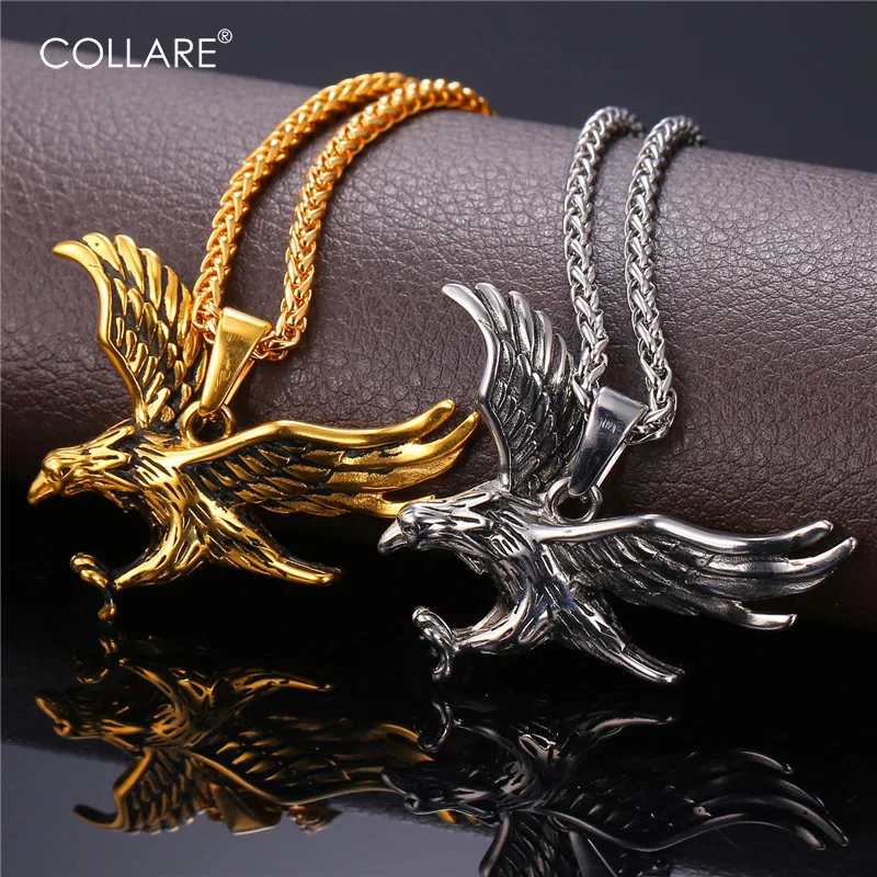 

Collare Eagle Necklace Men Hawk 316L Stainless Steel American Sign Jewelry Gold Color Eagle Head Animal Hip-hop Pendant P188