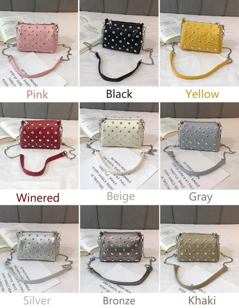 Yogodlns Bags For Women New Fashion Rivet PU Leather Women Bag Diamonds Shoulder Messenger Bag Chains Small Flap Crossbody Bag