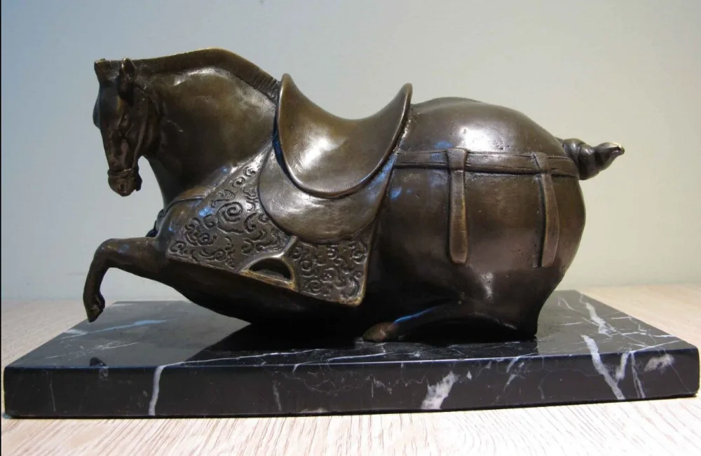 

China Art Decor Copper Bronze Figurine Marble Base War Horse Statue Sculpture