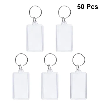 

50pcs DIY Acrylic Blank Picture Frame Keychains Transparent Rectangle Blank Insert Photo Keychains for Key Women Bag
