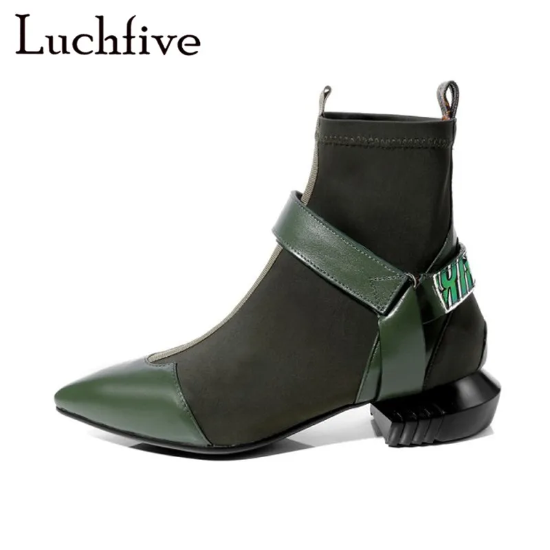 

2018 New Strange Heels Stretch Fabric Women Botas Sock Ankle Boots fetish Shoes Woman elastic Fall winter bota feminina