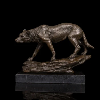 

Arts Crafts Copper Real Bronze Figurine Vintage Brass Wolf Sculptures Statue With Marble Base For Antique Home Decoration