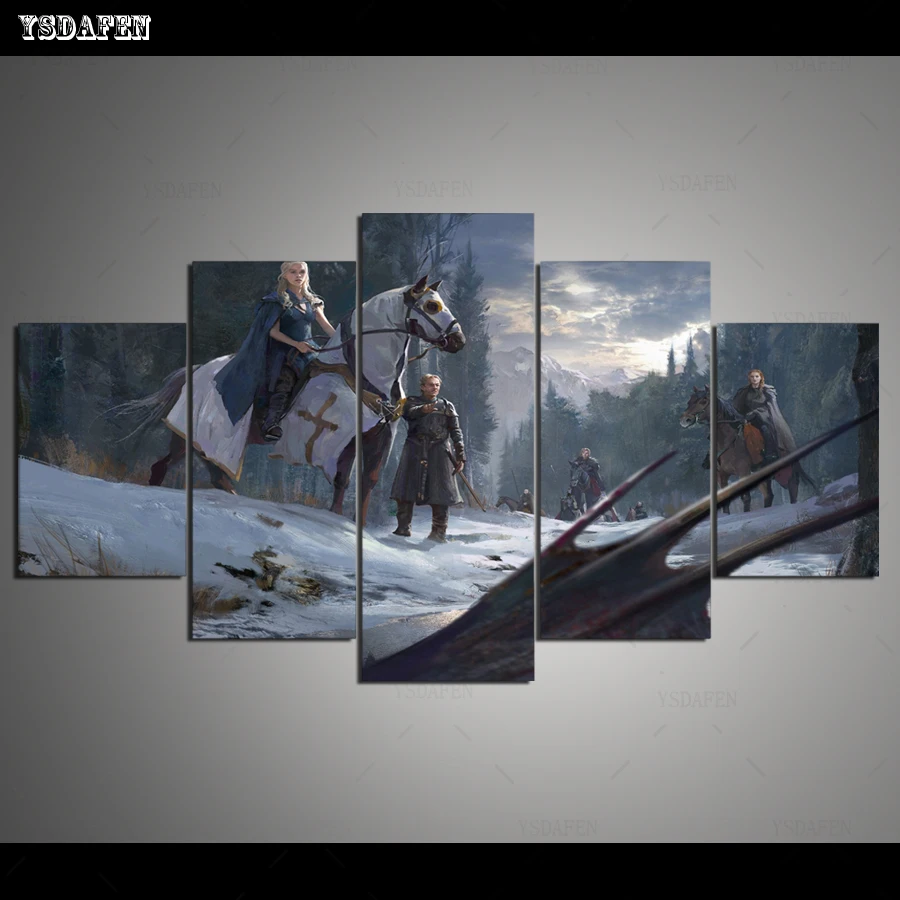

Drop Shipping HD 5 panel Canvas Art GOT DT JM dragon Painting Home decor Poster Picture For Living Room VH-760