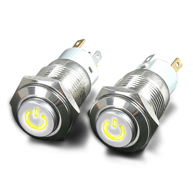 

16mm metal button switch power since reset circular switch waterproof switch with lamp yellow lamp voltage 6V