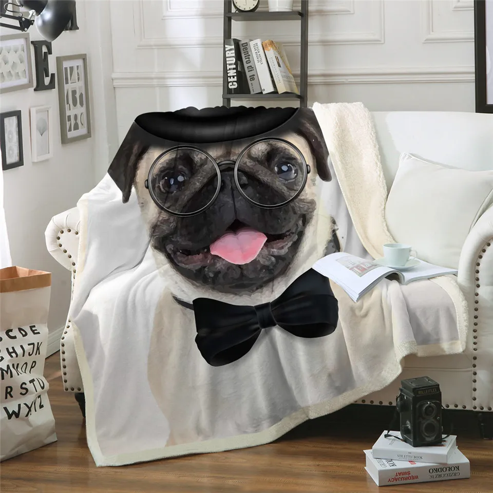 

Cute Pet Dog Collection Sherpa Blanket 3D Animal Pug Plush Throw Blanket Bulldog Husky Doberman Rottweiler Thin Quilt