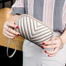 Туфли из мягкой кожи Для женщин кошелек на молнии, карман для монет, резьбой v-образной формы женские кошелек с ремешком на руку телефон кошелек вечерний клатч для вечерние W190