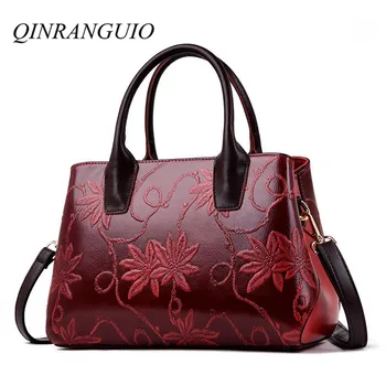 

QINRANGUIO Women Bag soft PU Leather Shoulder Bag Women 2020 New Design Embroidery Women Leather Handbags Women Messenger Bags