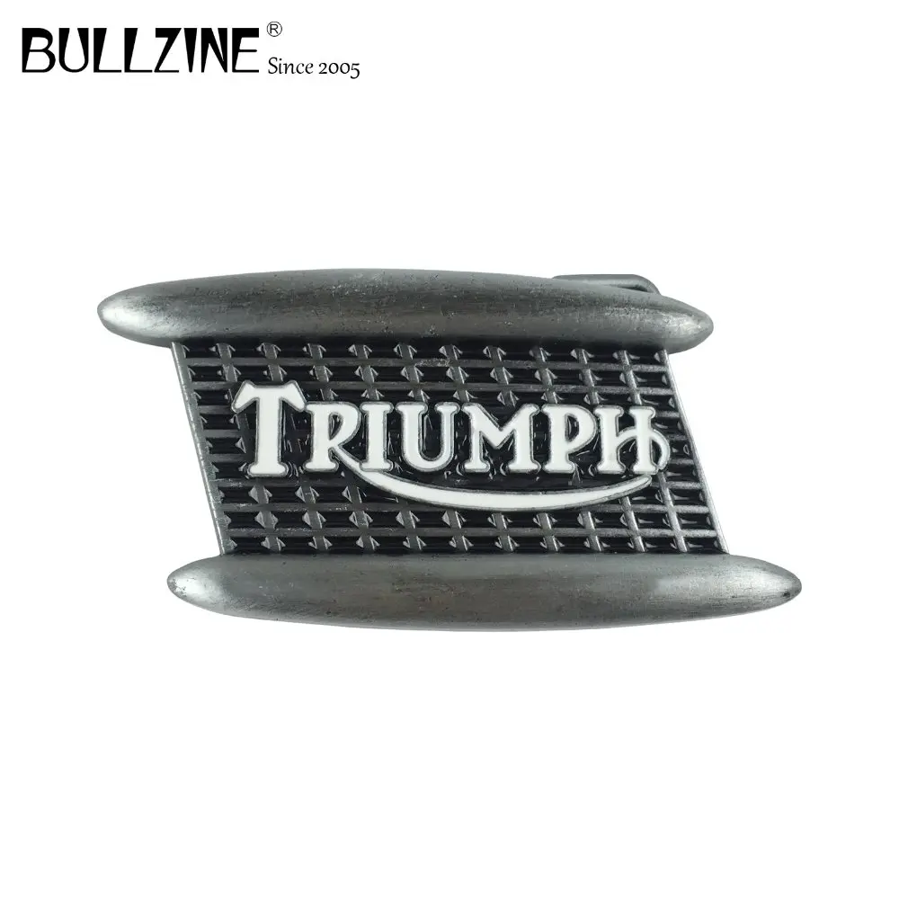 

The Bullzine Triumph belt buckle with pewter finish FP-03309 with continous stock