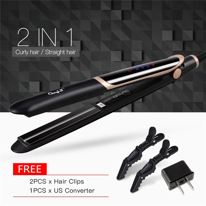 Professional Infrared Hair Straightener Curler Ceramic 3D floating Wide Plate Flat Iron LED Digital Hair Curling Straightening 0