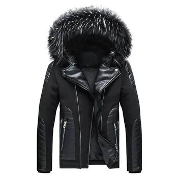 

Winter Mens Colors Mixed Jacket Faux Fur Hoody Motorcycle Biker Coat Warm Thick Filler Overcoat Parka Casual Man Jacket Outwear