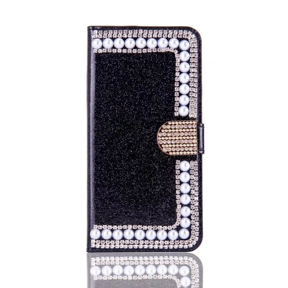 

Bling Rhinestone Pearl Wallet Shiny Card Slot Wallet Flip Leather Cover Case For Samaungj3 j5 j7 j7 Prine j4 j6 j8 2018 Capa