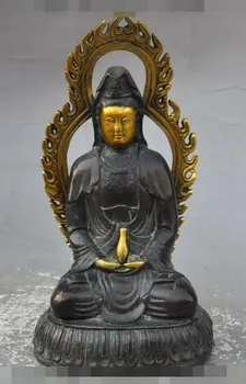 

YM 321 6" old chinese buddhism joss Bronze gilt kwanyin Vase guanyin bodhisattva statue