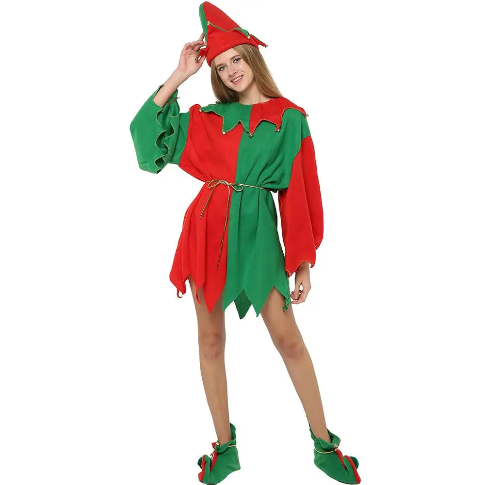 Eraspooky года; пикантное платье Санта-Клауса для костюмированной вечеринки; Рождественский костюм для взрослых; карнавальные вечерние туфли эльфа; нарядное платье; шапка - Цвет: as picture