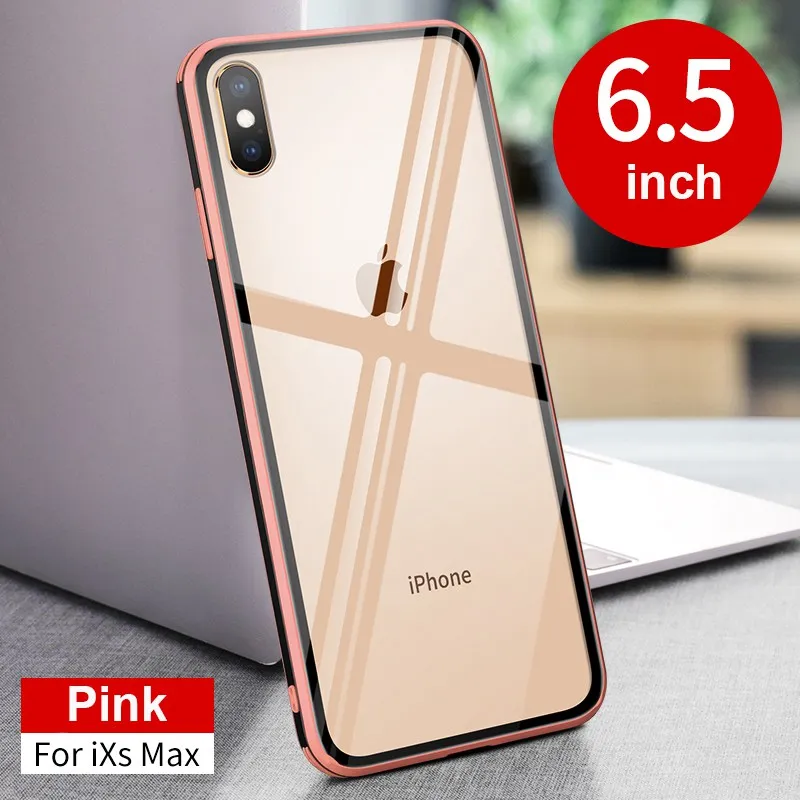 Pink Модный чехол для iPhone 7 8 Plus X XS Max, мягкий силиконовый бампер, закаленное стекло, задняя крышка для iPhone 6 6s Plus XR, чехол - Цвет: Pink
