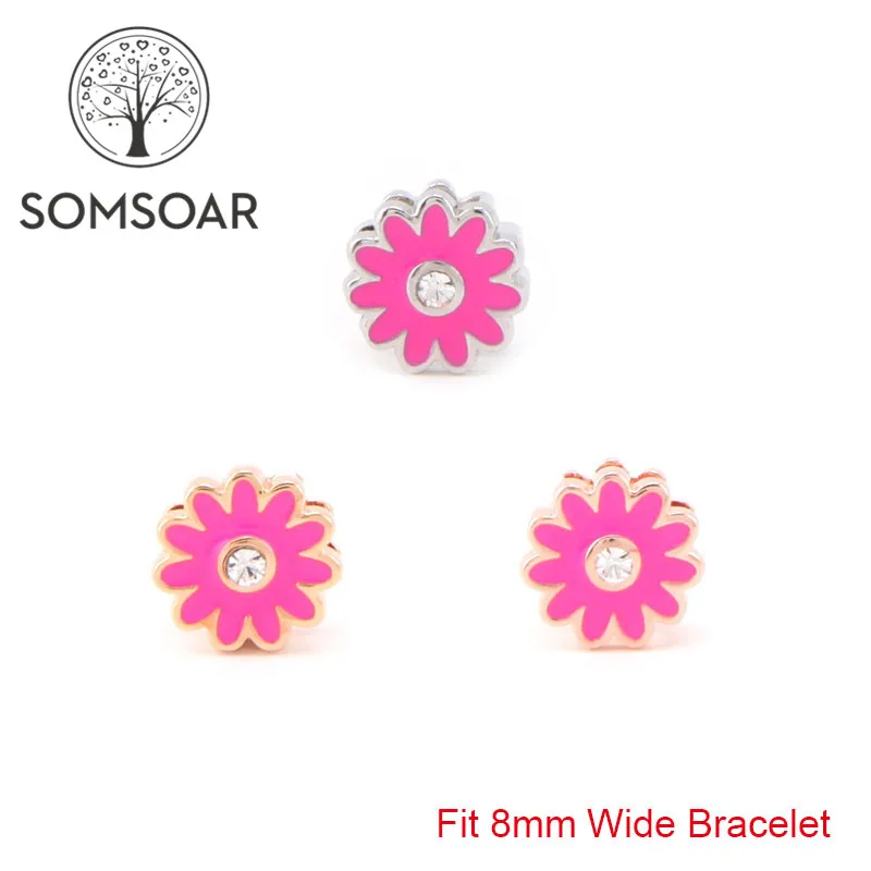 

Somsoar Jewelry Rose Red daisy Slide Charms fit 8mm Wide Leather Wrap Bracelet Mesh Bracelet for Toddler/Women 10pcs/lot