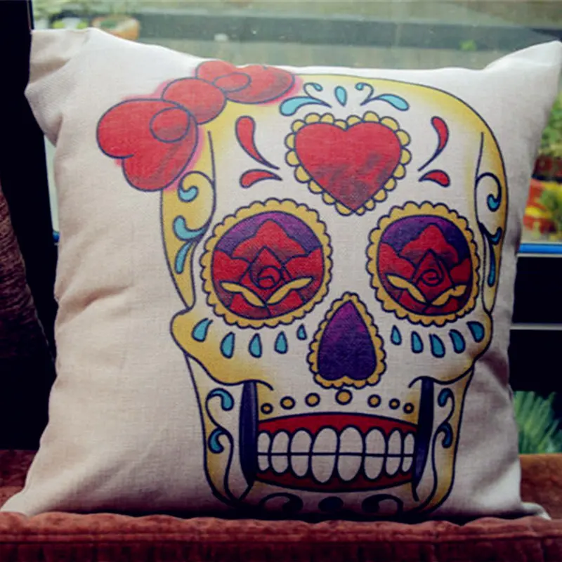 Halloween Square Skull Cushion Decorative Throw Pillow Sofa Home Decor Almofada Cojines Decorativos Head Cartoon Mexico Halloween Square Skull Cushion Decorative Throw Pillow Sofa Home Decor Almofada Cojines Decorativos Head Cartoon Mexico