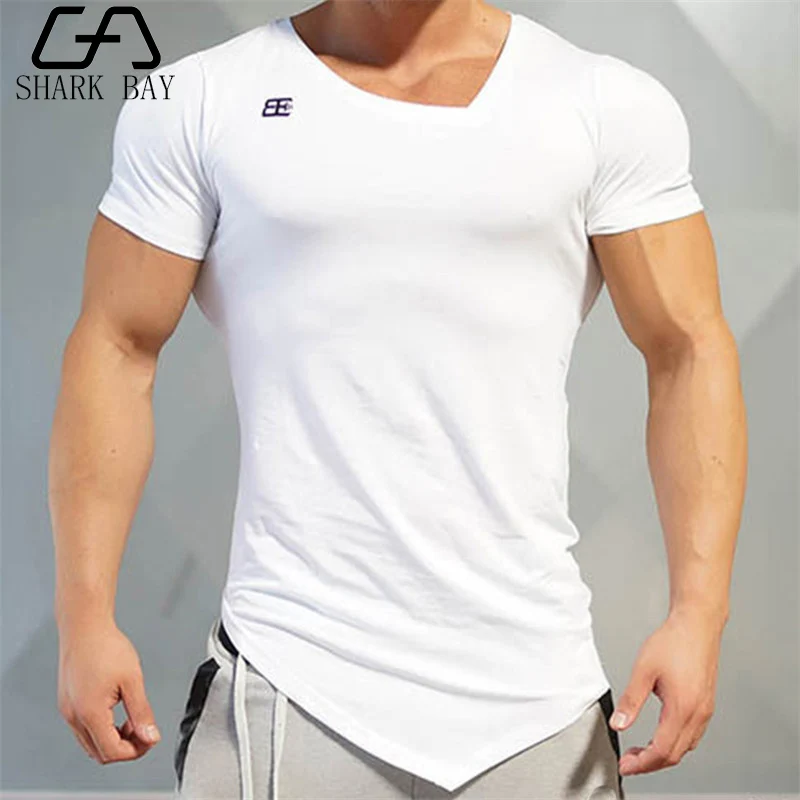 

2019 Summer Fashion Brand T-Shirt Mens Gyms Clothing V-neck Short Sleeve Slim Fit T Shirt Ftiness Men compression Tshirt homme