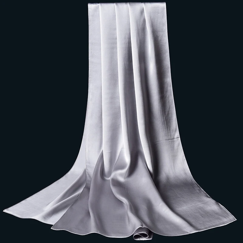 Натуральный шелковый шарф для женщин чистый натуральный шелк шаль и накидка для дам сплошной платок женский шарф Шелковый Пашмина - Цвет: Grey
