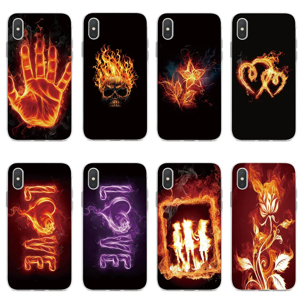 

Phone Case For iPhone 6 6S 7 8 Plus 5 5S SE Cover Flame Fire Patterned Silicone Fundas For iPhone X XR XS MAX Cover Case