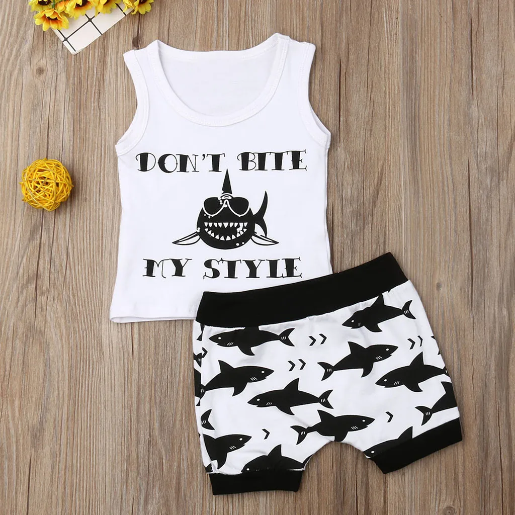 

KLV toddler boy clothes in bulk Fashion Cotton Short Letter Striped print kid clothes Cartoon Shorts 2PC Outfits Summer#y35