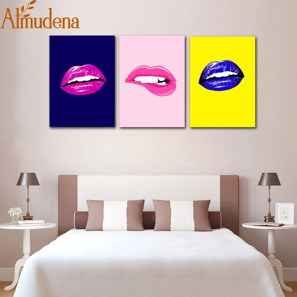 

ALMUDENA Nordic Minimalist Living Room Triple Sexy Lips Modern Home Decoration Paintings Modular Wall Canvas Poster and Prints