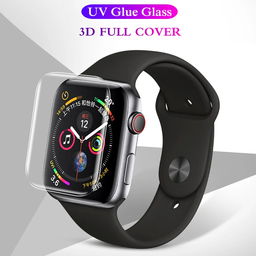 

9h 3d Uv Nano Liquid Full Glue Tempered Glass For Apple Watch 38 42 40 44mm Screen Protector For Apple Watch 4 3 2 1series