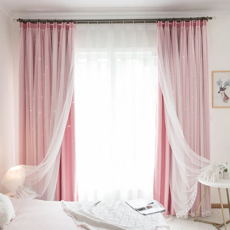 Ins Stars Blackout Curtains For Living Girls Room Bedroom Romantic