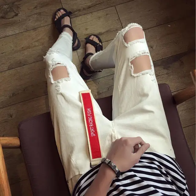 New 2017 Fashion Cowboy white black Stretch Casual Stretch Slim Fit