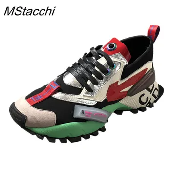 

MStacchi Women Vulcanize Shoes Chunky Platform Sneakers Mixed Colors Casual Height Increasing Shoes Woman Lace-Up Calzado Mujer