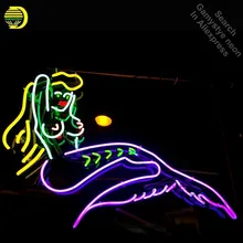 Неоновая вывеска для русалки морская нимфа неоновая трубка знак коммерческий свет лампа ручной работы витрины магазинов глаз ловить неоновый свет знак