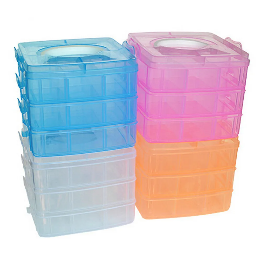 

Adjustable Clear Plastic Craft Beads Jewellery 3-layers Detachable Desktop Storage Organizer Compartment Tool Box Case 10Jul 3