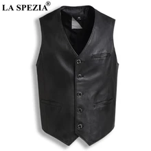 LA SPEZIA Натуральная овечья кожа жилет для мужчин черный приталенный без рукавов куртка Мужской Винтаж Натуральная кожа ретро жилет