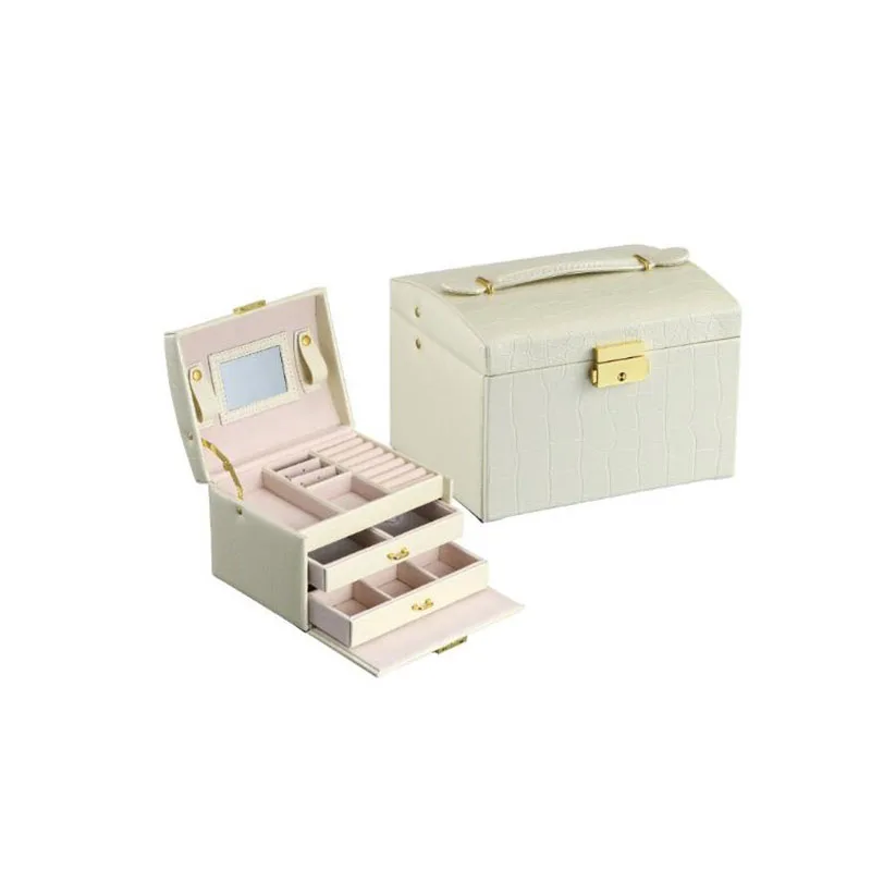 White 1 Travel Jewelry Box Storage Necklace Rings Earrings Organizer Display Leather Rectangle Ring Storage Gift Boxes Case - Color: White 1