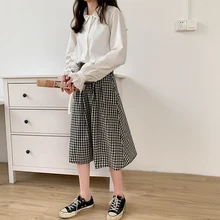 Весна, корейская мода, шикарный стиль, милая клетчатая высокая талия, длинные женские юбки(X630