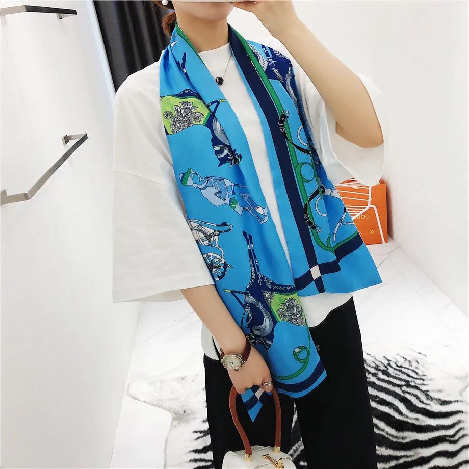 Двухслойный саржевый роскошный брендовый шарф для женщин, дизайн, платок с принтом, модный шейный платок, шелковые шарфы для женщин