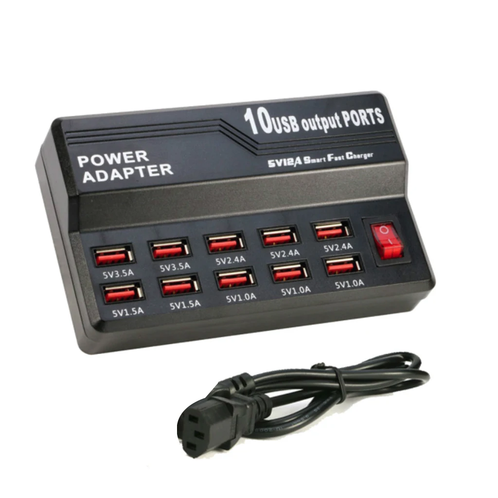 

USB Fast Charge HUB 10 12 Ports 12A Smart Charging Station USB Charger Mobile Phone Tablet Digital Charger for iPhone Samsung