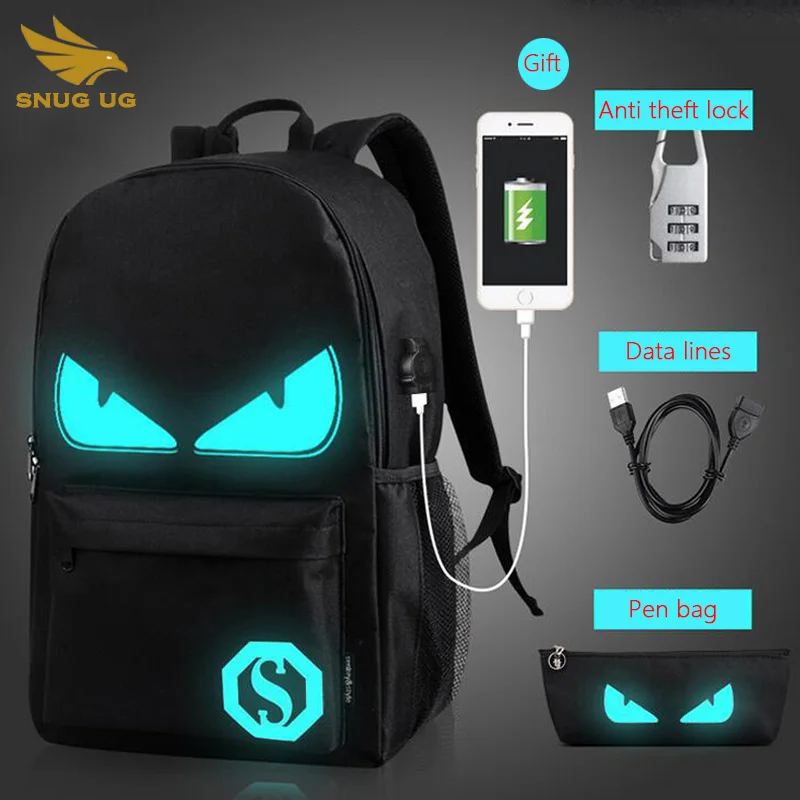 Fashion Backpacks Student Luminous Animation School Bags For Boy Girl Teenager USB Charge Computer Anti-theft Laptop Back pack