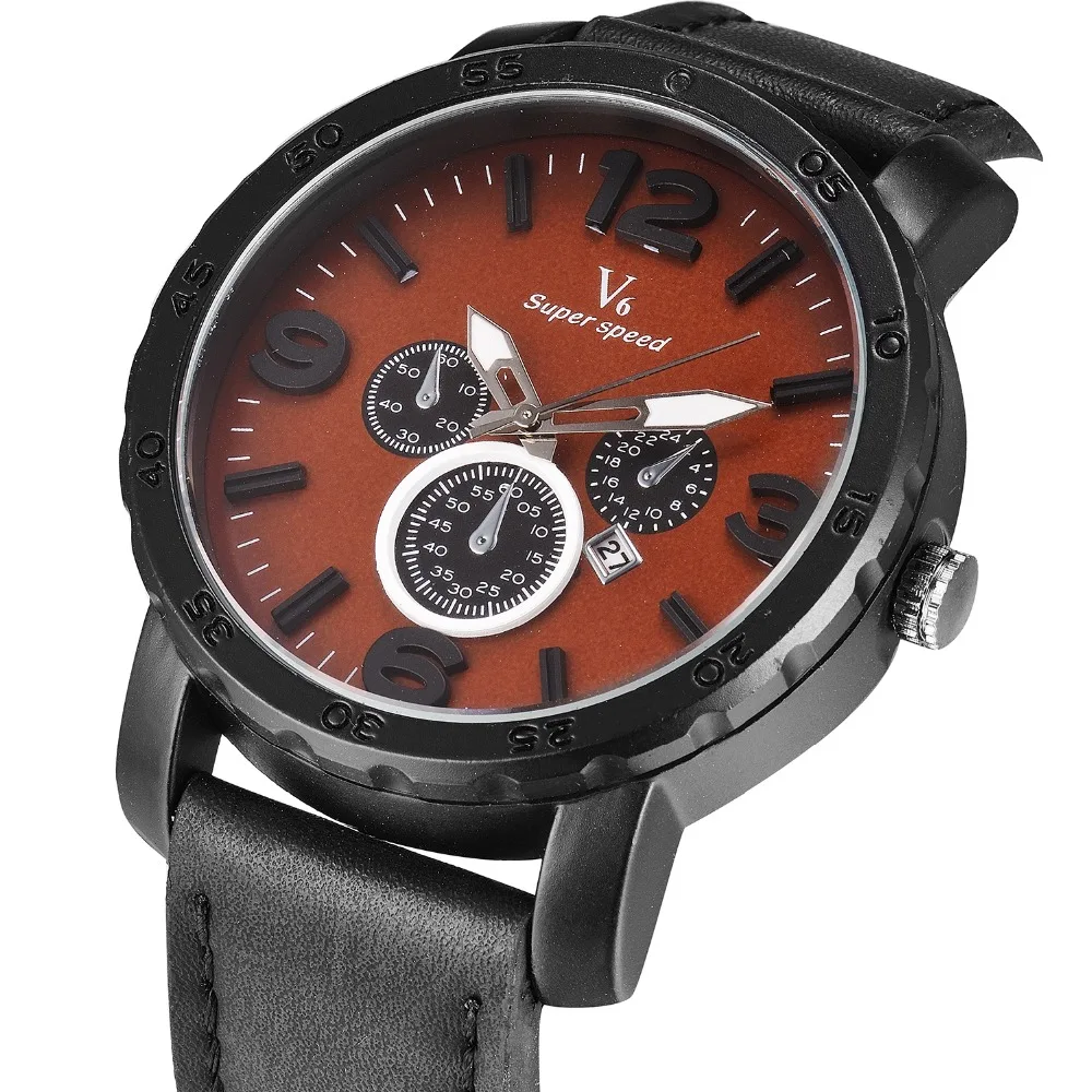 

V6 Mens Watches Top Brand Luxury Quartz Analog Military Date Leather Strap Army Waterproof Luminous Clock Gift Relogio Masculino