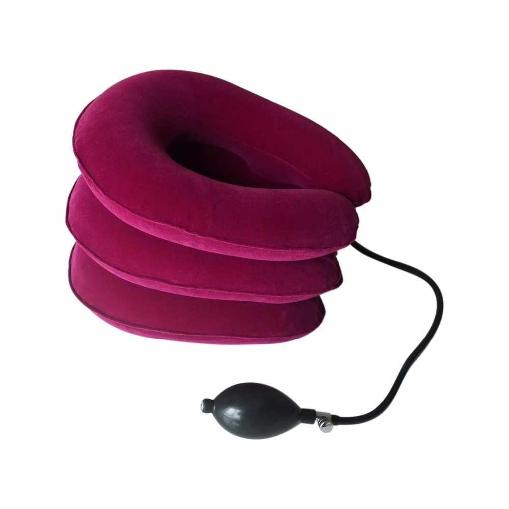 Fully velvet Cervical Neck Traction Collar Portable Inflatable Device Rose Red Relieve Neck Fatigue