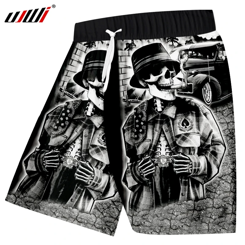 UJWI, прямые поставки, мужские шорты, Забавный принт, курительный череп, 3d, повседневные шорты, мужские, бодибилдинг, фитнес, эластичные, с карманами, брюки, 5XL