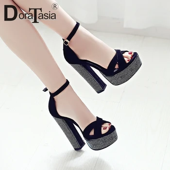 

DORATASIA 2019 New Fashion Plus Size 32-44 Summer Sandals Women Buckle Chunky Heels Shoes Women Platform Date Party Sandals