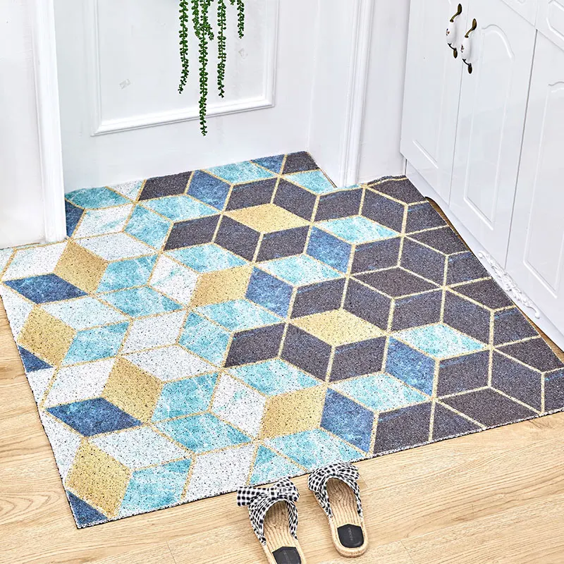 

Nordic luxury geometry PVC high-elastic wire entrance mat Bathroom waterproof non-slip carpet Easy cut customize Wire loop rug