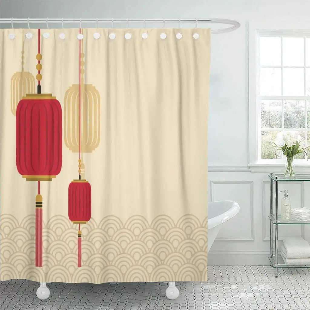 Shower Curtain with Hooks Tanglung Chinese Lanterns Hanging Colorful