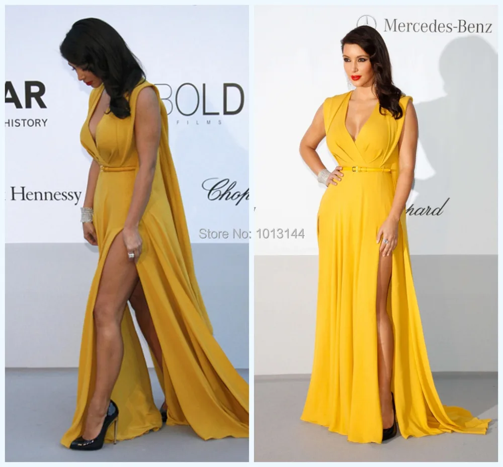New Arrival 2014 Fashion Design Style Sexy Elegant Beautiful Fomal V Neck Celebrity Gold Long Floor Length Evening Dresses | Свадьбы и