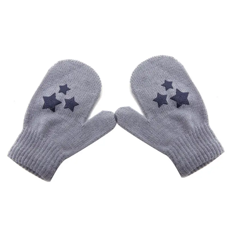 M89c/белые, синие, серые детские варежки в горошек со звездами и сердечками, модные мягкие вязаные теплые перчатки для мальчиков и девочек - Цвет: GrayStar