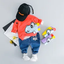 Модная одежда для детей, Детская мода для мальчиков, одежда с героями мультфильмов, комплект Весна Костюмы для детей ясельного возраста с изображением динозавра футболка+ брюки наряд Для детей 1, 2, 3, 4 лет