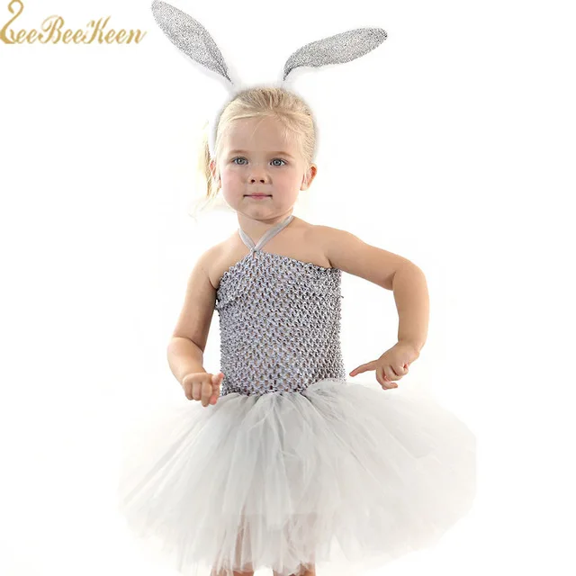 Милый костюм кролика; маскарадное платье-пачка для девочек на Хэллоуин; детское черно-белое платье для свадебной вечеринки; платье принцессы