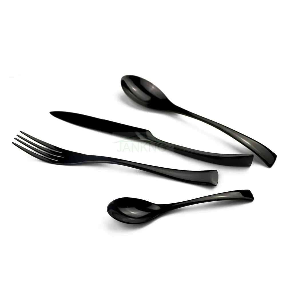 JANKNG 30 шт 18/10 из нержавеющей стали черный набор посуды столовые приборы набор столовая вилка и нож чайная ложка Sliverware сервис для 6